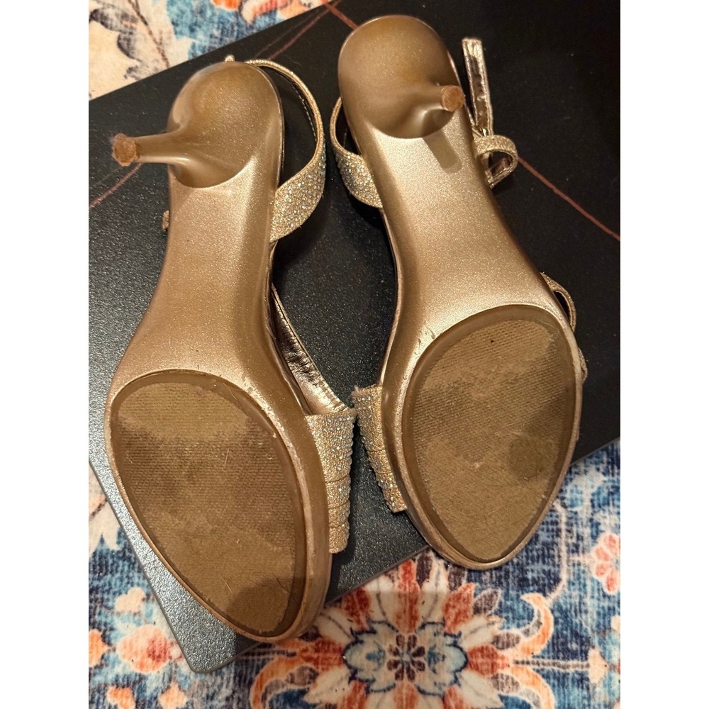 Gold Glitter Strappy Heels Women's Size 9 Evening Party Sandals - Picture 6 of 6